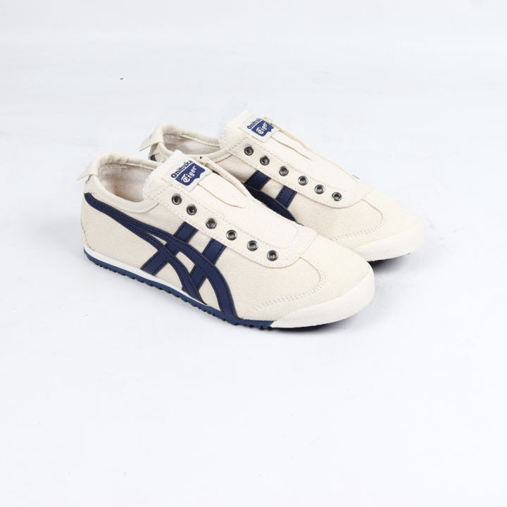 Sepatu Sneakers Onitsuka Tiger Mexico 66 Slip On Cream Blue Sepatu