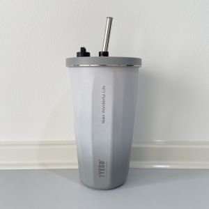 TYESO แก้วเก็บความเย็น-ร้อน พร้อมหลอด+จุกปิดหลอด สแตนเลส304 ขนาด 600ml.