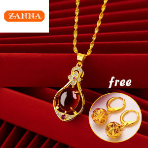 emas bangkok original cop rantai leher emas 916 original gold inlaid with jade pendant gem Water Drop Pendant Necklace for women