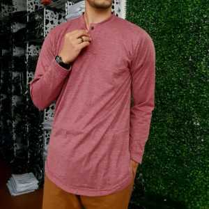 Kaos Kurta Koko Pria Pakistan Lengan Panjang Bahan Katun Premium Maroon