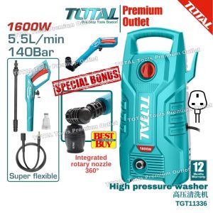 TOTAL Tools 1300W High pressure washer w/free 1pc Integrated rotary nozzle 360° - TGT11336