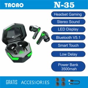 Tacao Headset Bluetooth N35 Gaming Earphone Bluetooth V5.3 Digital LED Display HI Bass