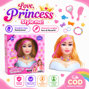 MAINAN ANAK Kepala Boneka Set Perempuan Belajar MAKE UP MUKA Wajah Rias rambut kuncir Catok Salon Beauty BEAUTIFUL edukasi