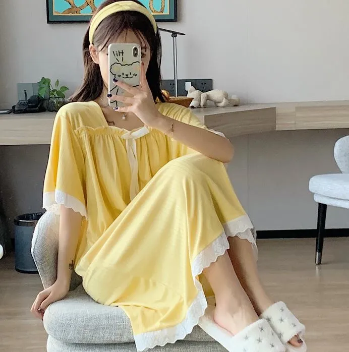 Malaysia Ready Stock - Women Cotton Loose Long Sleeve Sleep Dress Nightwear  #999