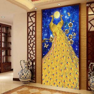 (mẫu đẹp chưa thêu) Tranh thêu kín ĐÔI CHIM CÔNG PHÚ QUÝ BÌNH AN kích thước 50x90 cm