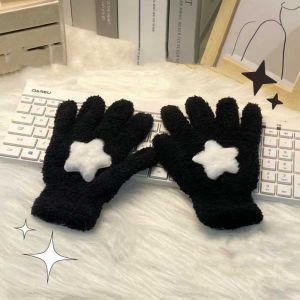 BESTITIT Đạp xe Găng tay nhung san hô Ấm hơn Vải nhung san hô Găng tay nhung Dễ thương Chống gió Găng tay nhung sao Phụ nữ