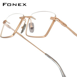 FONEX Titanium Glasses Frame Men Brand Design Semi-Rimless Square Eyeglasses Business Half-Rim Japanese Ultralight Custom Myopia Optical Prescription Eyewear DTX416
