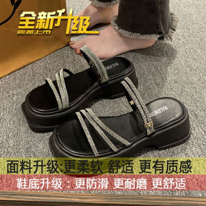 [Free Shipping] Two-Wear Sandals Beach Platform Sandals Thick-Soled Beach Shoes 2026 New Summer Style Perfect With Dresses Rhinestone Embellished Height-Increasing Sandals For Women
