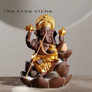 Ganesha Waterfall Backflow Incense Burner Ceramic Elephant Incense Stick Holder Sandalwood Censer 象头神 倒流香炉 陶瓷香炉 熏香炉 檀香炉  家居摆件装饰