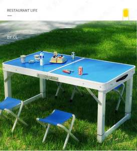 โต๊ะปิคนิค โต๊ะสนาม โต๊ะแคมปิ้ง  โต๊ะพับขายของ โต๊ะพับได้ ขาเหลี่ยมอลูมิเนียม ปรับความสูงได้ แบบกระเป๋าพกพา 【โต๊ะ 1 + เก้าอี้ 4】พร้อมส่ง