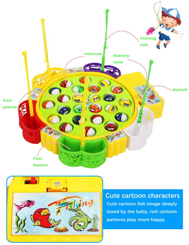 15/25/45pcs Fishing Toy Fish Game Electric Musical Rotating Children Board  Play Magnetic Fish Outdoor Sports Educational Toys Birthday Gifts For Boys  Girls Kids