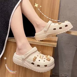 [Free Shipping] WomenS High-Heeled Clogs Cartoon Style 2025 New Model Height-Increasing Sandals Thick-Soled Closed-Toe For Women To Wear Outside In Summer