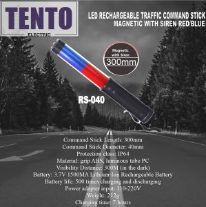BANSOON TENTO LED Rechargeable Traffic Baton with Magnetic Base and Siren and Torchlight. Blue & Red flashing light. USB charging.