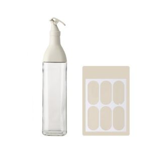 Kitchen Condiments Bottle Set Glass Oil Bottle Seasoning Bottle Storage Jars and Wooden Rack with Label Soy Sauce Oil Vinegar Cooking Wine Oil Dispenser Oil Pot Leak-Proof Spice Bottles Cruets