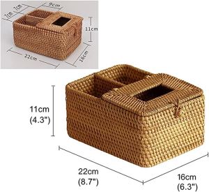 naturalcraft Square Rattan Tissue Box 22 x 16 x 11 cm 2 Compartments and Lid 100% Handmade for counter tops tabletops nightstand car office