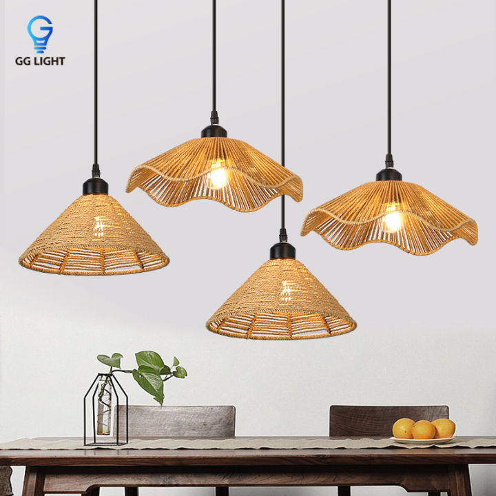 [Free bulbs] Handwoven Rope Lampshade Chandelier Covers Shades Ornament ...
