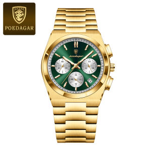 POEDAGAR Luxury Stainless Steel Men Watch Chronograph Waterproof Date Luminous Original Mens Watches Business Watch for Men Quartz Fashion Man Clock +Box