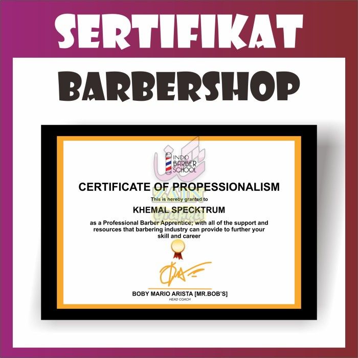 Cetak Sertifikat Piagam Barbershop Barberschool Zain Grafika