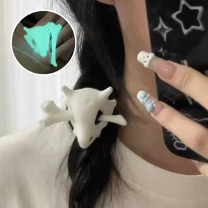 XUECHUANGYING Glow in the Dark Luminous Skull Hairpin Ponytail Holders Skeleton Side Bone Hair Clips Creative Funny Cosplay Glowing Hair Clips Women Girls