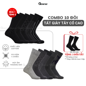Combo 10 đôi tất nam giày tây công sở GOMTAT màu đen và xám chất liệu cotton thoáng mát khử mùi - GOM-MIX19-CB10