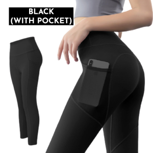 High Waist Women Yoga Pants Track Pants Pocket Sweatpants Fitness Pants Tummy Control Legging for Gym Zumba Running Exercise Ready Stock 382301