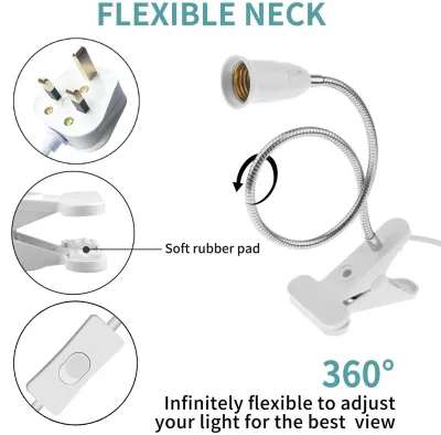 Portable Clip Desk Lamp Shadewith On/Off Switch Gooseneck Clip-On Cable with for Desk Lamp LED Plant Grow Reading Drawing Work Study(White)