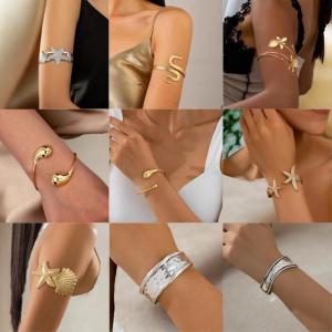 shiqinbaihuo Cổ Điển Kim Loại Hoa Sao Biển Trên Cánh Tay Cuff Vòng Đeo Tay Cho Phụ Nữ Vàng Màu Sắc Hình Học Mở Bangles Femme Đồ Trang Sức Thẩm Mỹ Quà Tặng