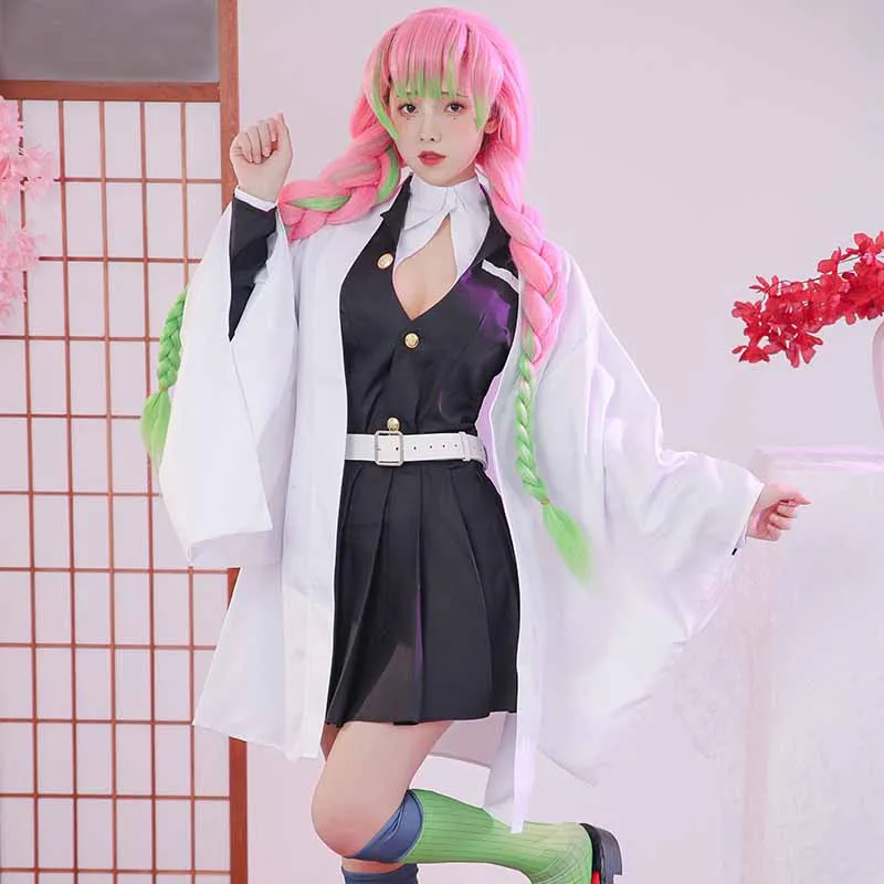 Anime Demon Slayer Kanroji Mitsuri Cosplay Costume Kimetsu No Yaiba Kimono Dress  Uniform Full Outfit Pink Green Gradient Ponytail Wig | Lazada PH