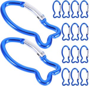 INOOMP 15 Pcs Fish Shape Carabiner Clips Outdoor Snap Buckles Compact Lightweight Keychain Hooks for Camping Hiking Travel