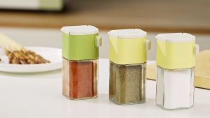 【SG Stock】Seasoning Bottle/ Condiment Container/ Glass Dustproof Seasoning Storage/ Household Quantitative/ Salt Bottle Spice Salt Storing Bottle/ Kitchen Gadgets