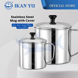 YU Ready Stock 9cm - 12cm Thicken Stainless Steel Mug with Lid / Coffee Cup with Cover / Cawan Kopi