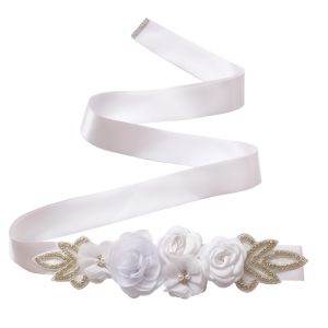 BOBOTYU Creative Womens Beaded Flower Belt Rhinestone Beaded 5 Flowers Bridal Rhinestone Belt Girl Silk Rose Floral Applique Sash Wedding Dress Ornaments