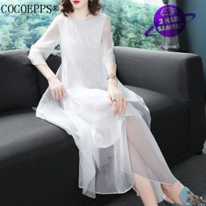 Đầm COCOEPPS Thêu Tay Lỡ Kiểu Cổ Điển Váy Dài Nữ Tính In Họa Tiết Thanh Lịch 2020