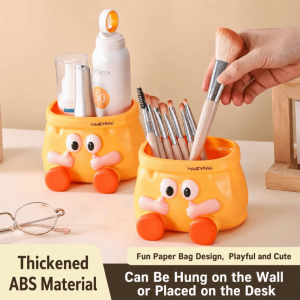 FLYING Wall Mounted Cartoon Pen Holder Paper Bag Shape Wide Opening Makeup Brush Holder  ABS Desk Storage Box Desktop Storage Organizer