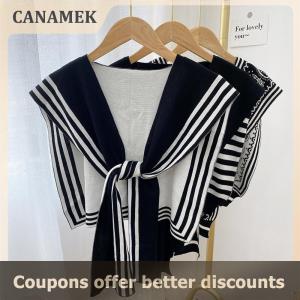 【 CANAMEK 】 Korean Style Fashion Knitted Shawl Shirt Shoulder Striped Collar Retro Style Scarf Female Accessories