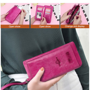 Genuine Leather Wallet Clutch Fashion Wallet Card Holder Female Long Wallets Women Zipper Strap Coin Purse