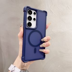 Luxury Airbag Shockproof Magsafe Magnetic Case for Samsung Galaxy S25 S24 Ultra Plus S23Ultra Translucent Matte Hard PC Cover