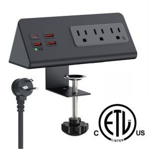 VERMILL PD 20W Desk Clamp Power Strip US Plug 2 Meter Extension Cord Power Outlets  Torsional Fixation Outlet Socket Office Home