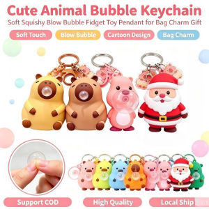 Cartoon Squeeze Blow Bubble Fidget Toy Keychain Capybara Santa Stress Relief Pendant Key Decoration