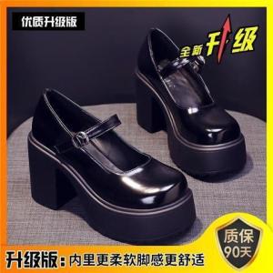 [Free Shipping] Cute Chunky-Heeled High-Heeled Leather Shoes For Women New Spring Collection Thick-Soled Height-Increasing Retro Style