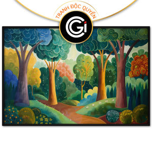 Tranh phong cảnh khu rừng bốn màu tranh treo tường dán tường trang trí hiện đại decor nội thất.CGI-773
