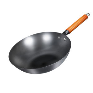 Fypo 32cm Iron Wok flat pan  Chinese Wok Thicken Traditional Pan Non-stick Non-coating Frying Wok High Quality Cooking Tool Gas and Induction Cooker Kitchen Cookware Gifts