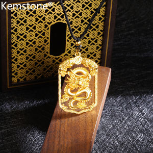 Kemstone Mens Draon Necklace Gold Plated Square Hollow Out Pendant Necklace Jewelry Gift
