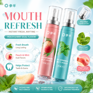 CANBAN Mouth Refreshing Spray Breath Freshener Penyegar Nafas Oral Care Refresher Spray Mouth Spray Refreshing Mint Peach