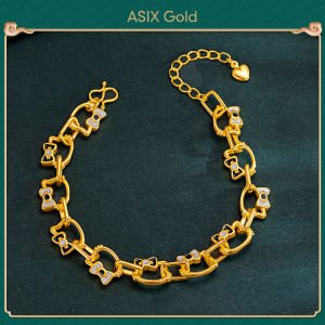 ASIX GOLD 916 gold cute cat bracelet 18K gold Korean fashion cute girly pink enamel bracelet for women Lucky bracelet Wont blacken Wont peel Wedding holiday New Years gifts