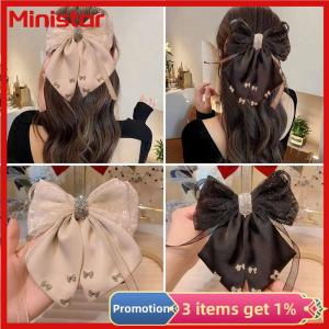 Ministar New Hairpin Satin Fabric Decorated Bow Rhinestone Black Large Size Hairpin Accessories For Women Girls