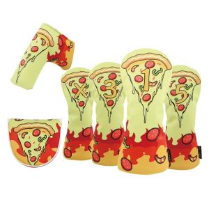 CYI47 Pizza Pattern Golf Head Cover PU Leather Soft And Durable Wood Headcover Outdoor Sports Protective Cover Golf Club Protector Driver Fairway