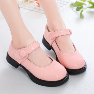 Summer Children 2022 Girls Shallow Leather Shoes Glossy Kids Fashion Black Non-slip Simple Children Uniform Mary Janes Round-toe
