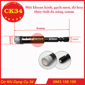 Mũi khoan kínhgạch menđá hoathủy tinh 12mm đa năng chuôi lục giác
