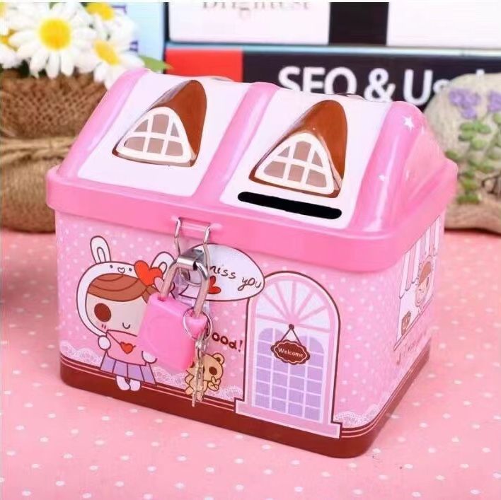 House Design Coin Bank with Padlock and Keys Good Material Lazada PH